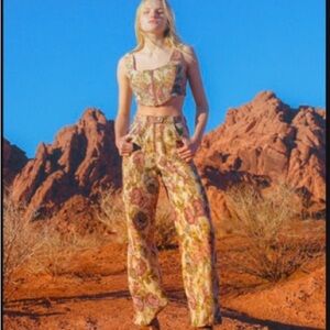 Urban Outfitters Liv Jacquard Floral Bustier and Pant Set